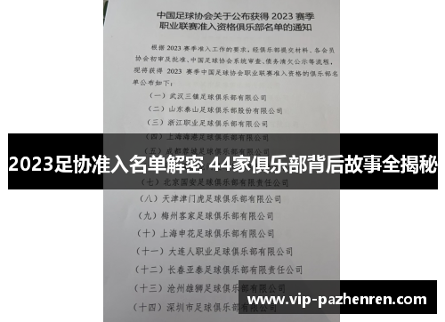 2023足协准入名单解密 44家俱乐部背后故事全揭秘